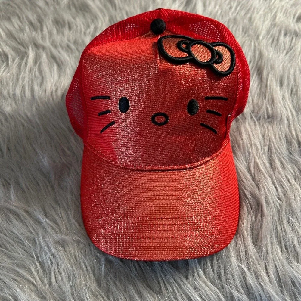 Hello Kitty Baseball Cap Girls‎ Red Sparkly Cat Hat Adjustable Back